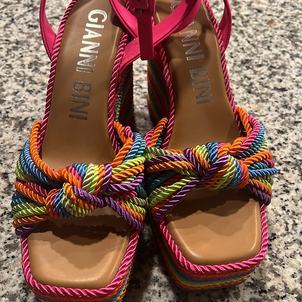 Gianni Bini Leena Rainbow Platform Cord Knot Wedge Sandals - Picture 5 of 9